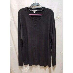 TIME & TRUE WOMENS LARGE BLACK LONG SLEEVE TUNIC SHIRT STRETCH COMFY PLAIN GOTH